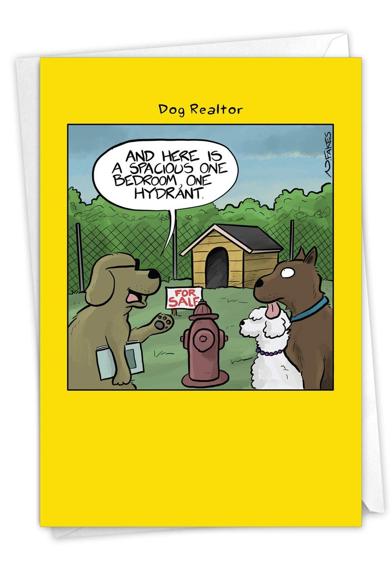 NobleWorks, One Hydrant - Funny New Home Congratulations Card - Funny Pet Dog Cartoon Note Card with Envelope C6377NHG - Image 1